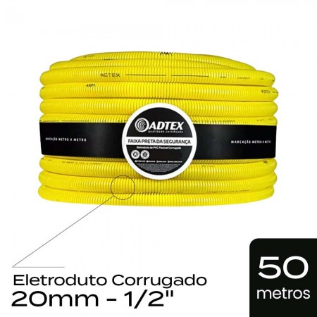 Eletroduto Corrugado 20mm - 1/2" de 50m - Amarelo - Conduíte Flexível de PVC Adtex
