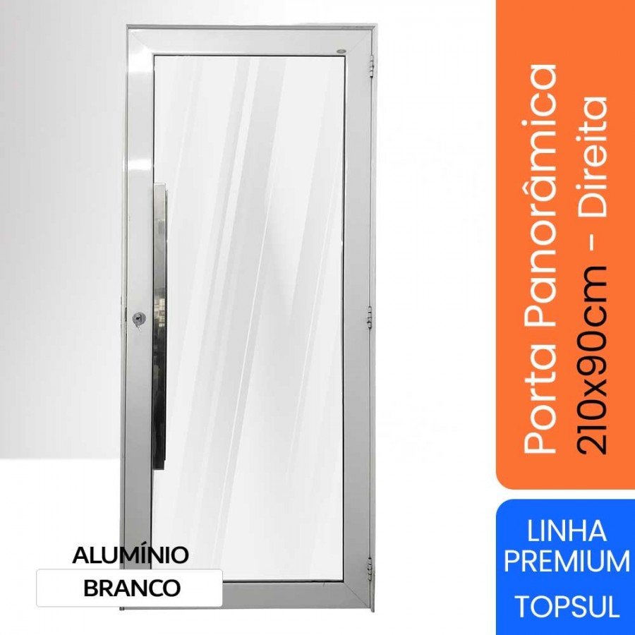 Porta Vidrão Panorâmico 210x90cm - Alumínio - Branco - Direita - Topsul Premium