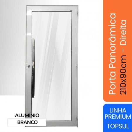 Porta Vidrão Panorâmico 210x90cm - Alumínio - Branco - Direita - Topsul Premium