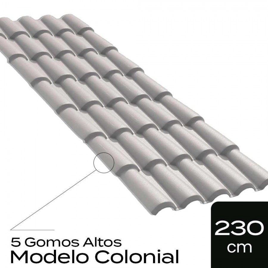 Telha de PVC Tipo Colonial - 230x86cm - Cor Cinza Permatti