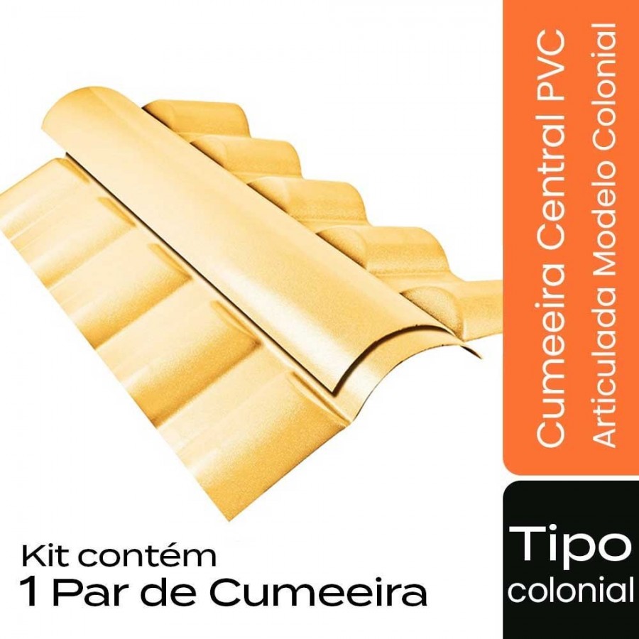 Cumeeira Central Articulada de PVC p/ Telha Tipo Colonial - 86x53cm - Marfim Permatti