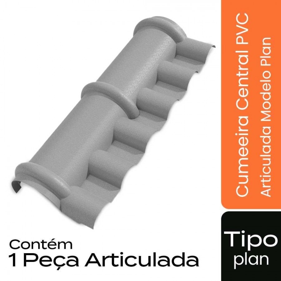 Cumeeira Central Articulada de PVC p/ Telha Tipo Plan - 90x28cm - Cinza - Modelo Plan Permatti