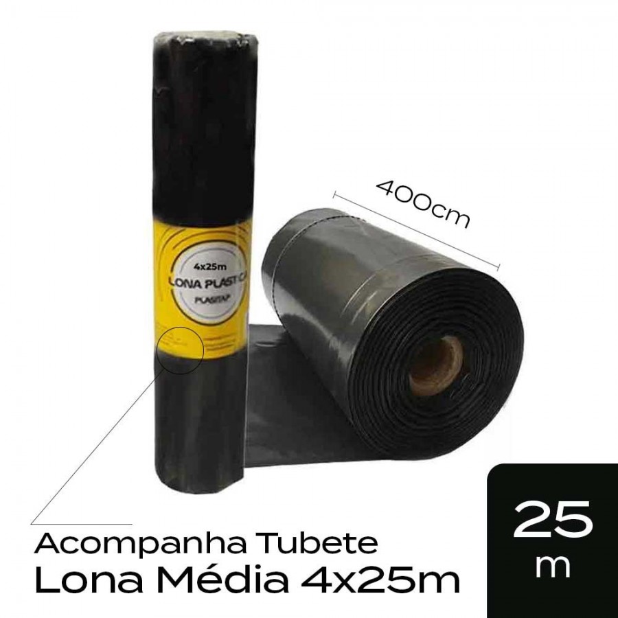 Rolo Lona Plástica 4x25m - Média 30micras - Preta c/ 2,6kg - Plasitap