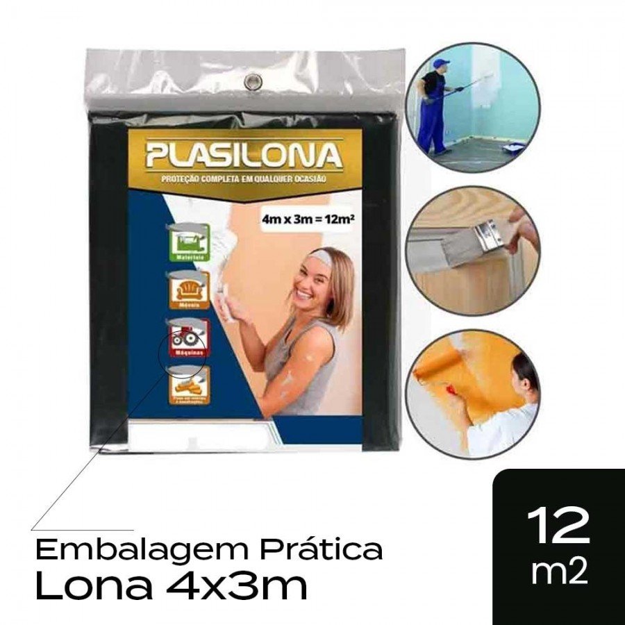 Lona Plástica 4x3m c/ 12m2 - Preta - Embalagem Econômica Plasitap