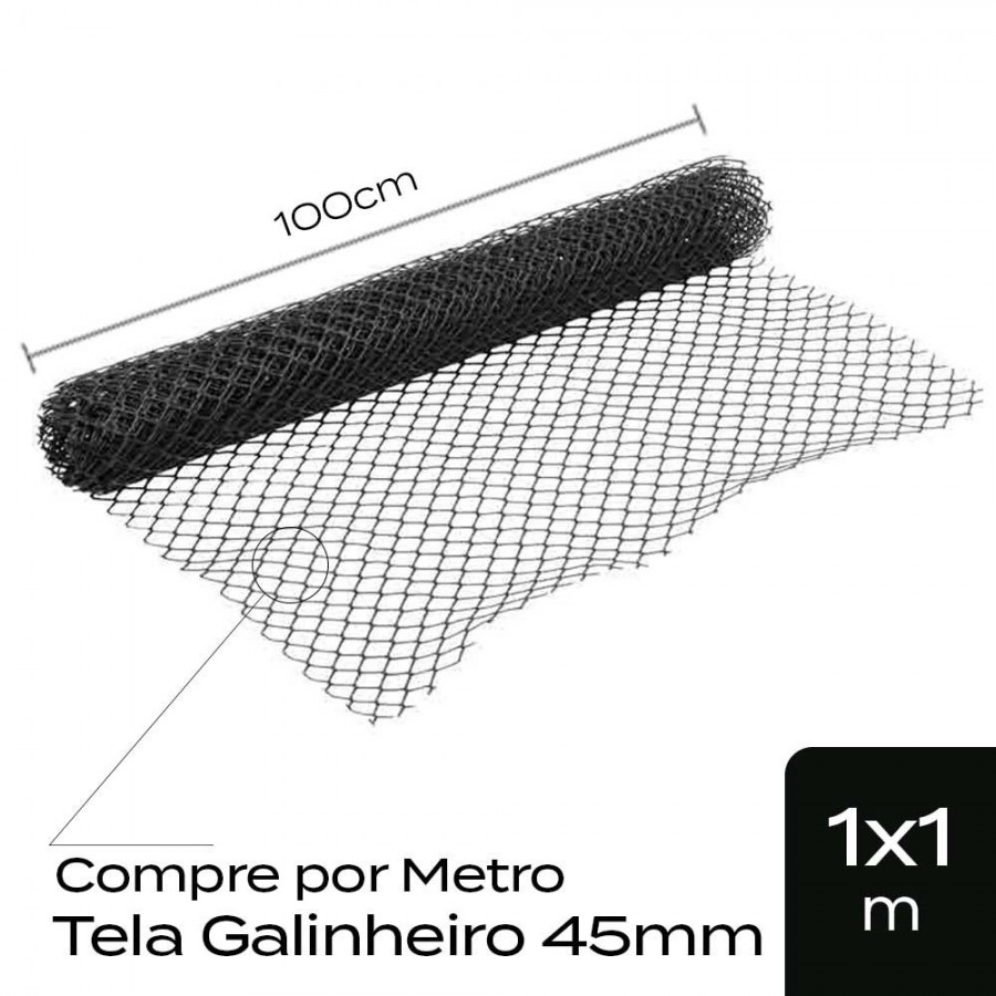 Tela Proteção Galinheiro p/ Metro - 100cm - Malha 45mm - Preta Netten