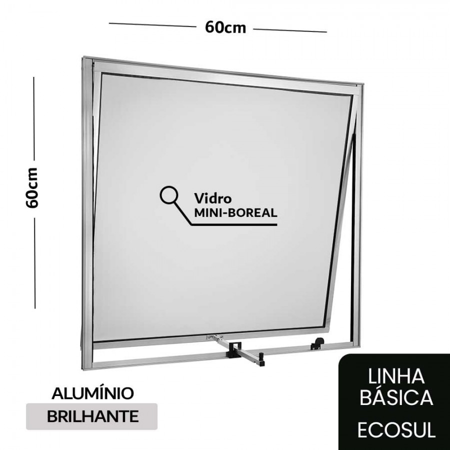 Janela Maxim-Ar 60x60x2,5cm - Alumínio Brilhante - Sem Grade - Básica Ecosul