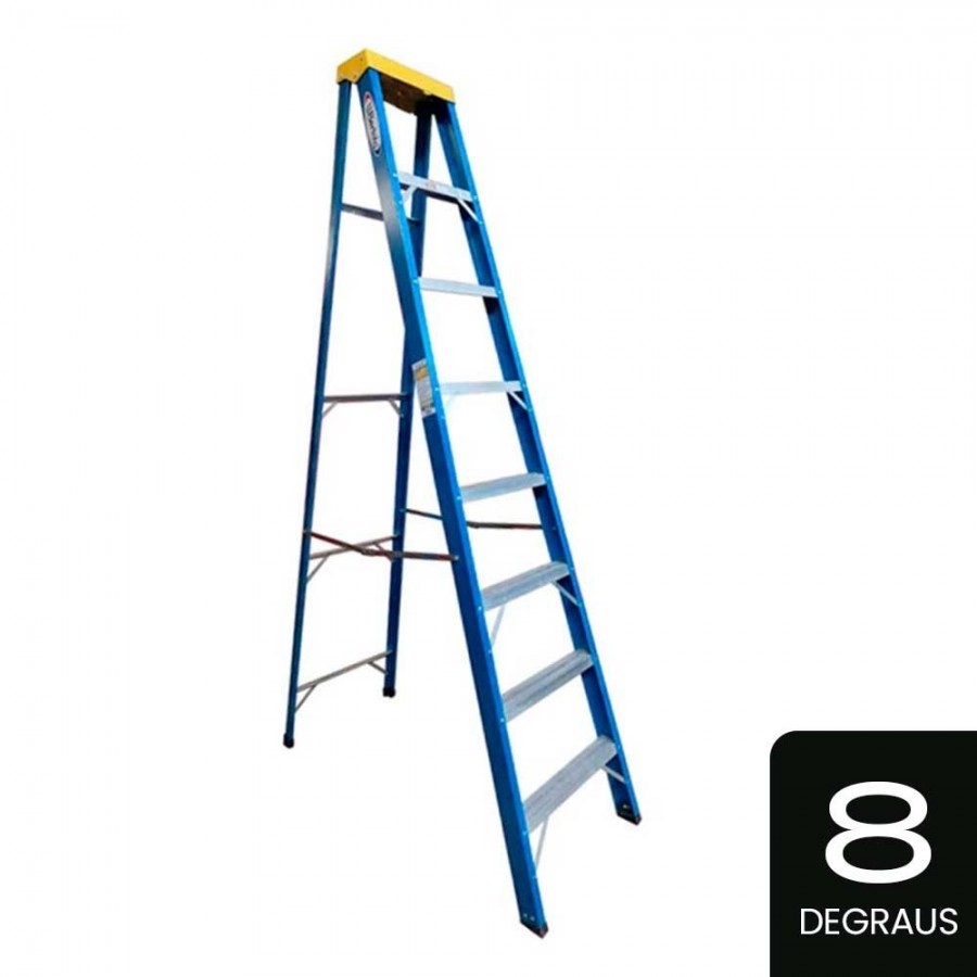Escada Fibra de Vidro Tesoura - 2,40m c/ 8 Degraus WBertolo