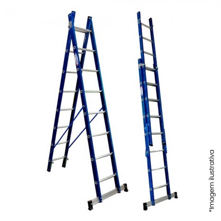 Escada Fibra de Vidro Tesoura Extensível - 2,50x4,40m - 8x14 Degraus WBertolo