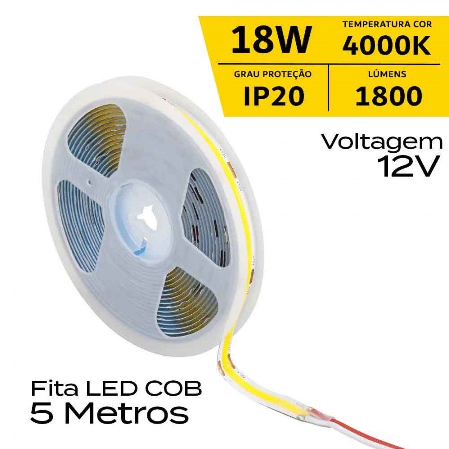 Fita LED COB - 5 Metros - 18W IP20 12V - 4.000K - Gaya Ref 9372