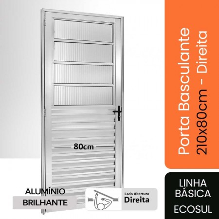 Porta Basculante 210x80x4,5cm - Alumínio Brilhante - Direita - Básica Ecosul