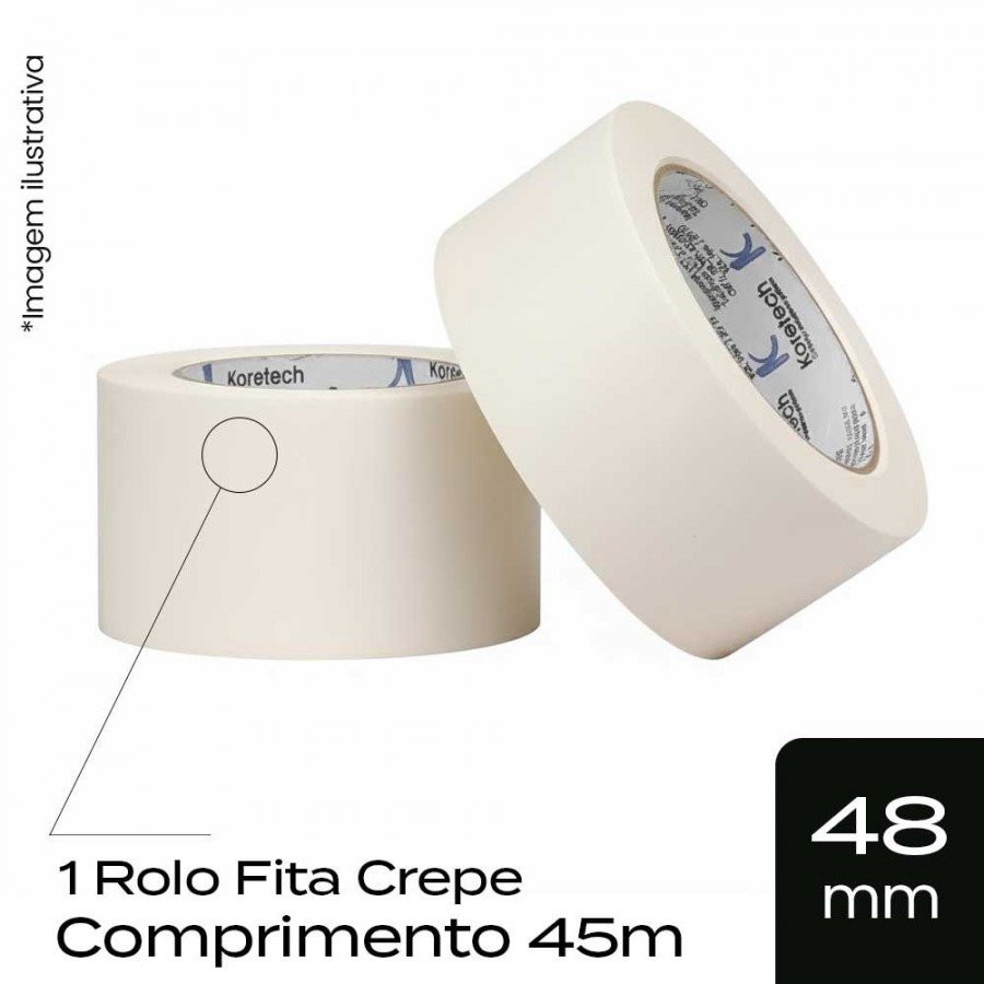 Rolo Fita Crepe Uso Geral 48mm x 45m - Branca Remoção Limpa Koretech