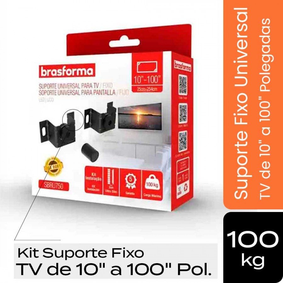 Kit Suporte Fixo Universal p/ TV de 10" a 100" Polegadas - Brasforma