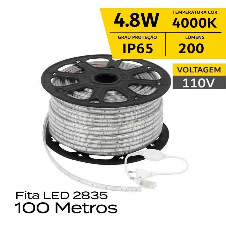 Fita LED 2835 - 100 Metros - 4.8W IP65 110V - 4.000K GAYA - Gaya Ref 9048