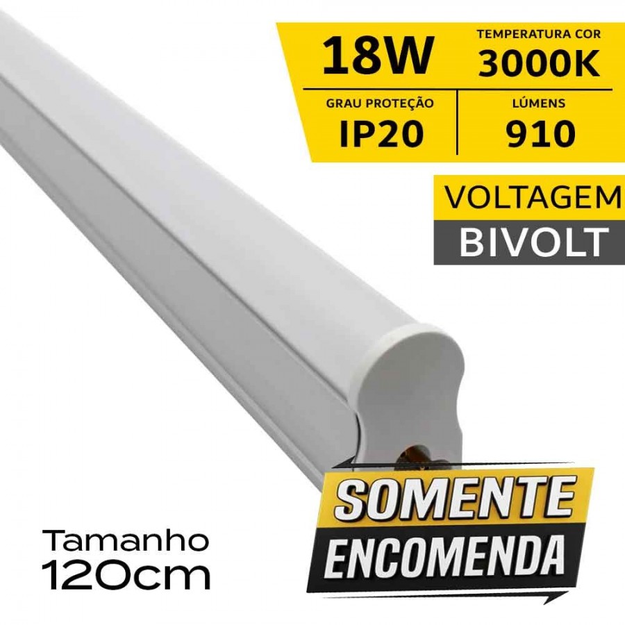 Luminária T5 Integrada - 120cm - 18W IP20 Bivolt - 3.000K - Gaya Ref 9624
