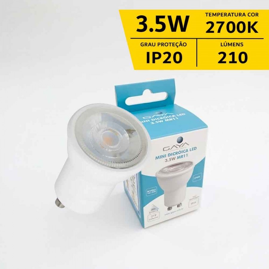 Lâmpada LED MR11 Mini Dicróica - 3.5W IP20 Bivolt - 2.700K - Gaya Ref 9838