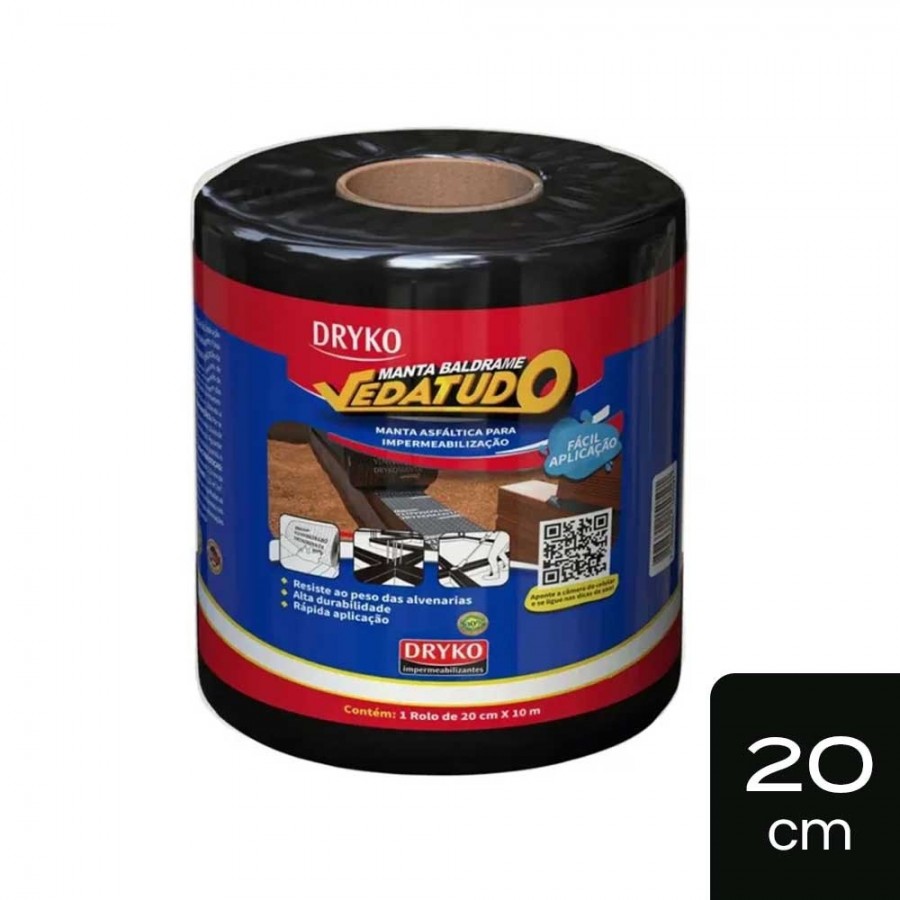 Dryko Manta para Baldrame Vedatudo - 20cm x 10m x 2,5mm - Impermeabilização de Alicerces e Baldrames Dryko