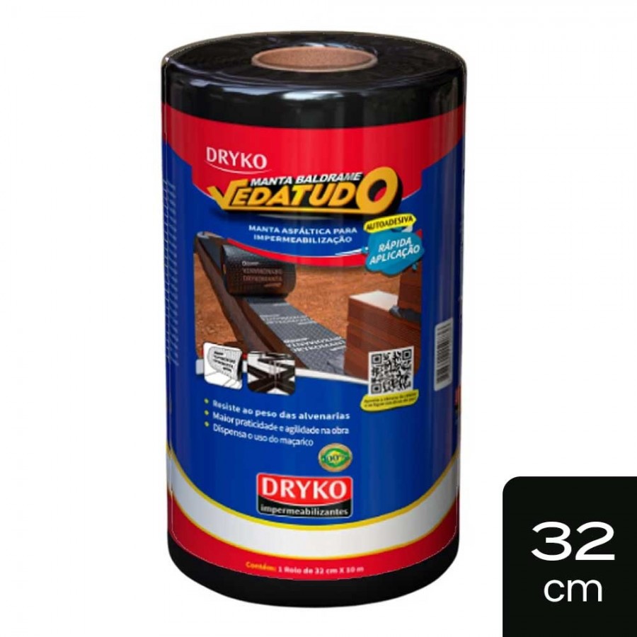 Dryko Manta para Baldrame Vedatudo - 32cm x 10m x 2,5mm - Impermeabilização de Alicerces e Baldrames Dryko