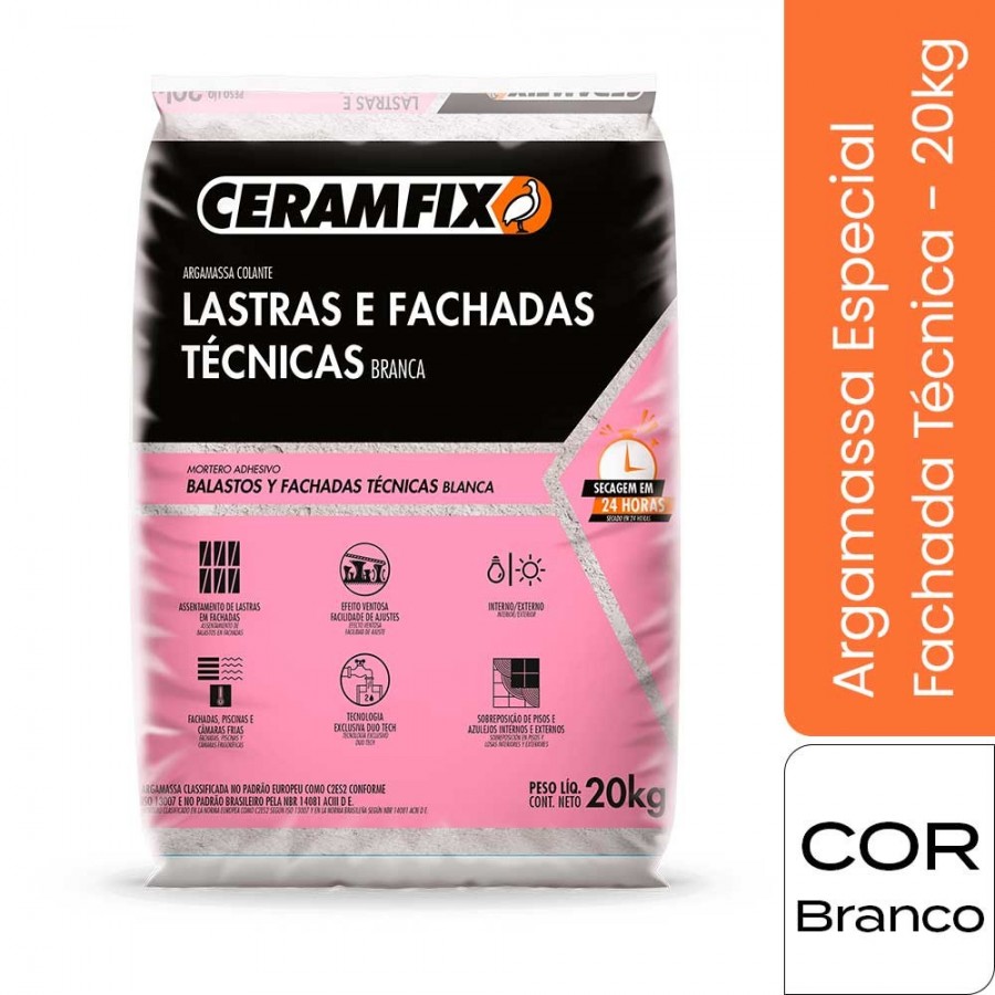 Argamassa Especial Lastras e Fachadas Técnicas - 20kg - Branca - Ceramfix