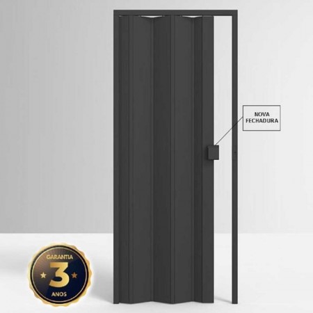 Porta Sanfonada de PVC - 210x72cm - Cor Preto Permatti
