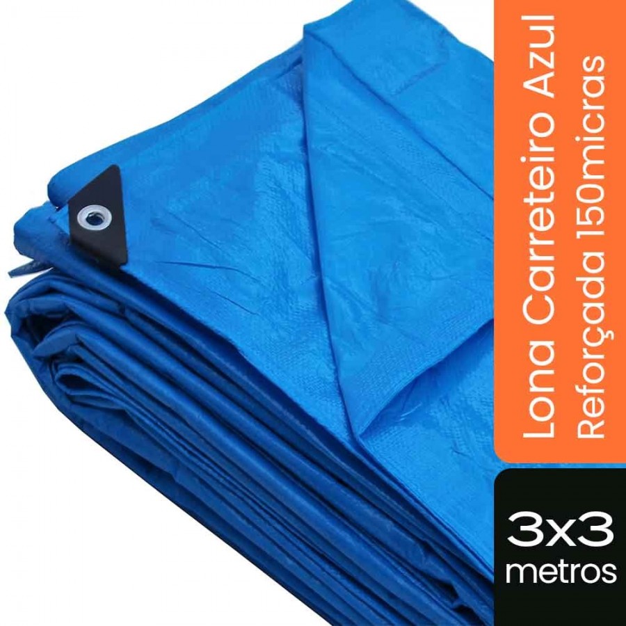 Lona Carreteiro Reforçada Azul 150 Micras - 3x3m - Cst.Marcas Lona Carreteiro Reforçada Azul 150 Micras - 3x3m - Cst.Marcas