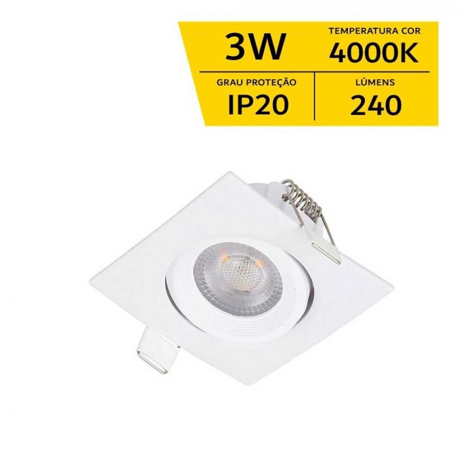 Spot c/ Led Direcionável Quadrado - 3W IP20 Bivolt - 4.000K - Gaya Ref 9978