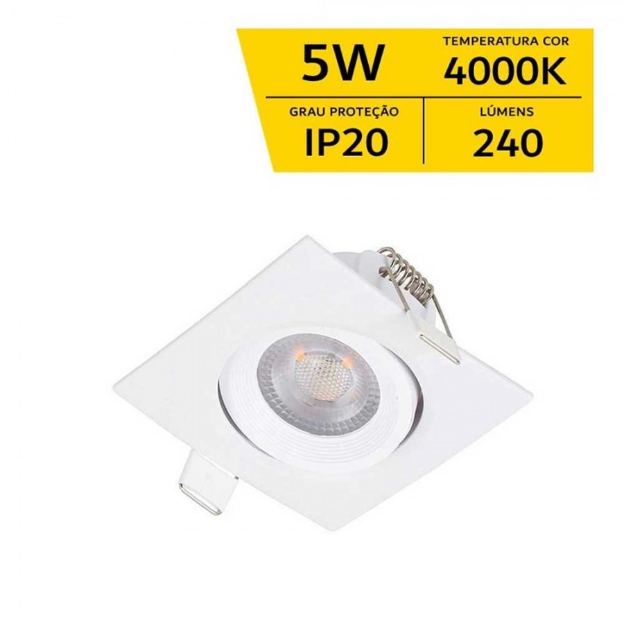 Spot c/ Led Direcionável Quadrado - 5W IP20 Bivolt - 4.000K - Gaya Ref 9981