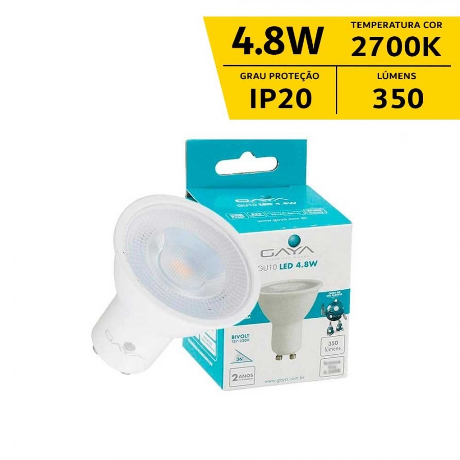 Lâmpada LED GU10 - 4.8W IP20 Bivolt - 2.700K - Dicróica MR16 Gaya Ref 9839 Lâmpada LED GU10 - 4.8W IP20 Bivolt - 2.700K - Dicróica MR16 Gaya Ref 9839