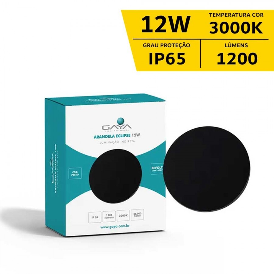 Arandela Eclipse Facho Indireto - 12W IP65 Bivolt - Preto - 3.000K - Gaya Ref 3144