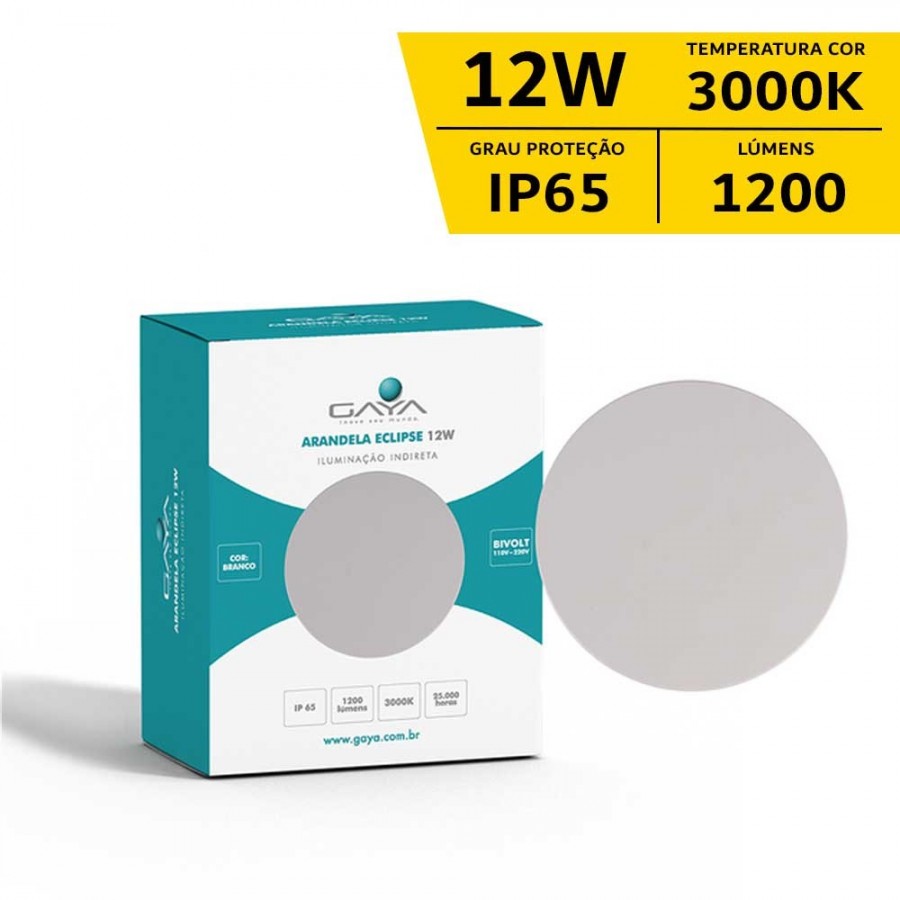 Arandela Eclipse Facho Indireto - 12W IP65 Bivolt - Branco - 3.000K - Gaya Ref 3145