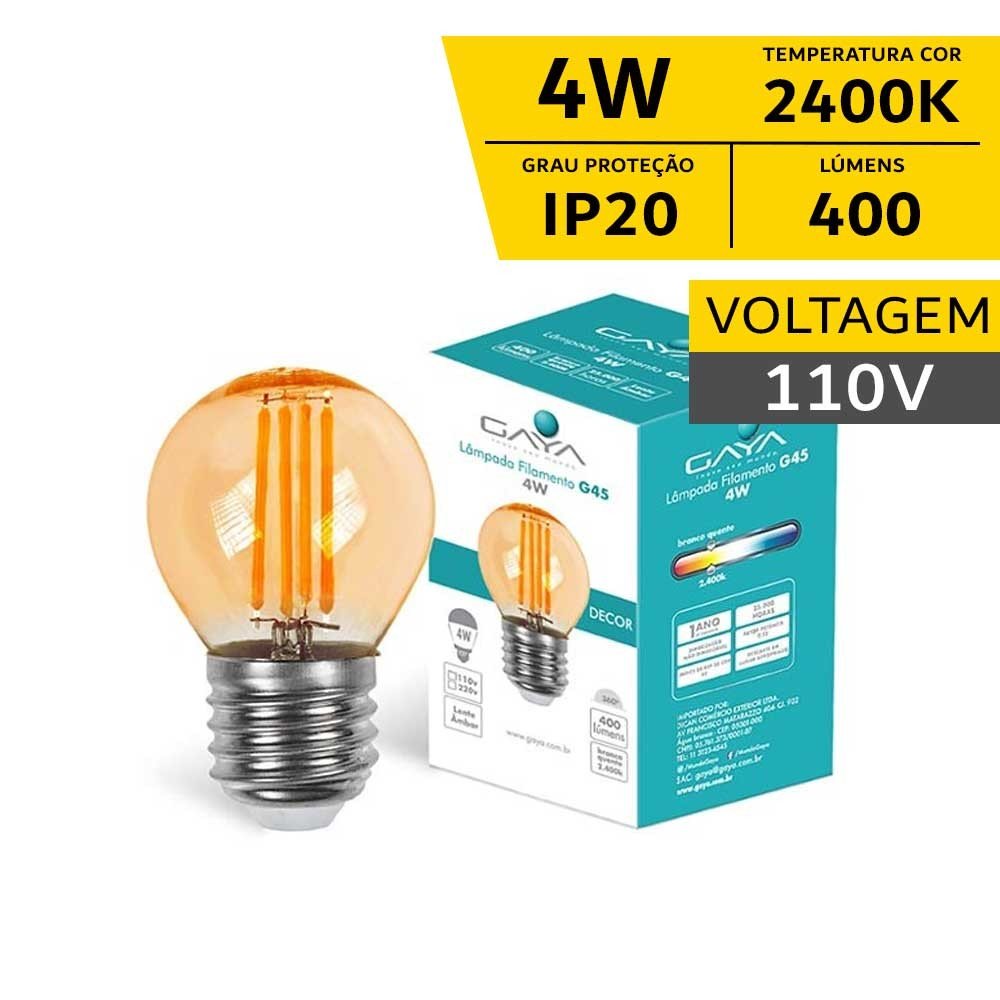 Lâmpada Filamento LED G45 - 4W IP20 110V - 2.400K - Gaya Ref 9292