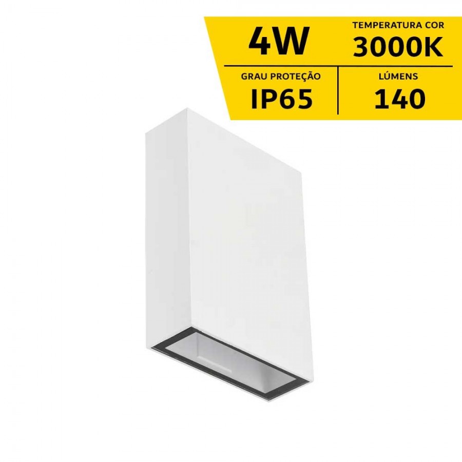 Arandela Cube Slim c/ Facho Duplo - 4W IP65 Bivolt - Branco - 3.000K - Gaya Ref 9682