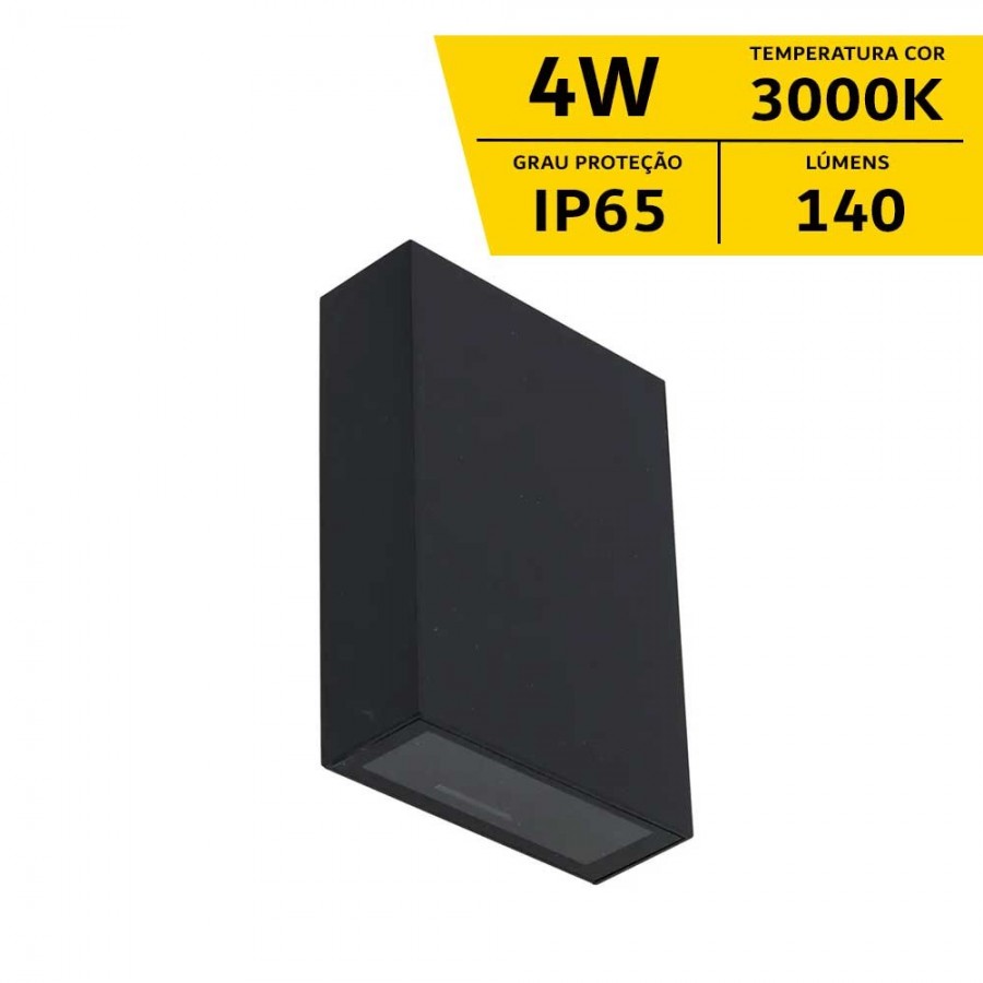 Arandela Cube Slim c/ Facho Duplo - 4W IP65 Bivolt - Preto - 3.000K - Gaya Ref 9683