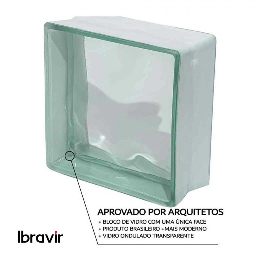 Bloco de Vidro Ondulado 19x19x8cm - Modelo Ibravir Fabricado no Brasil